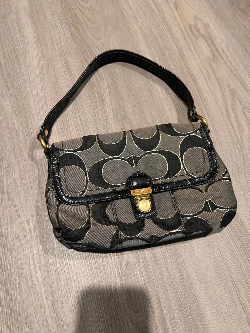 Coach Gray and Black Signature Canvas Shoulder Bag